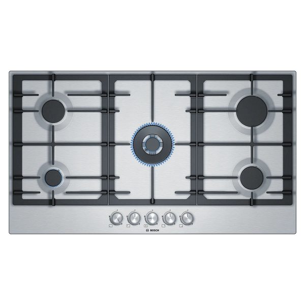 Bosch 6 Series Gas Hob 90 Cm, Stainless Steel 5 Burner (Built In) Gas Hob, Stainless Steel, Pcq9B5O90I