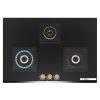 Bosch Series 6 Built in Gas Hob Black Tempered glass, 3 Burner Auto Ignition 75 cm Full Brass 3D Ring Burners with Matt Black Heat Shields-Cast Iron pan supports, Black, PND7B6G20I