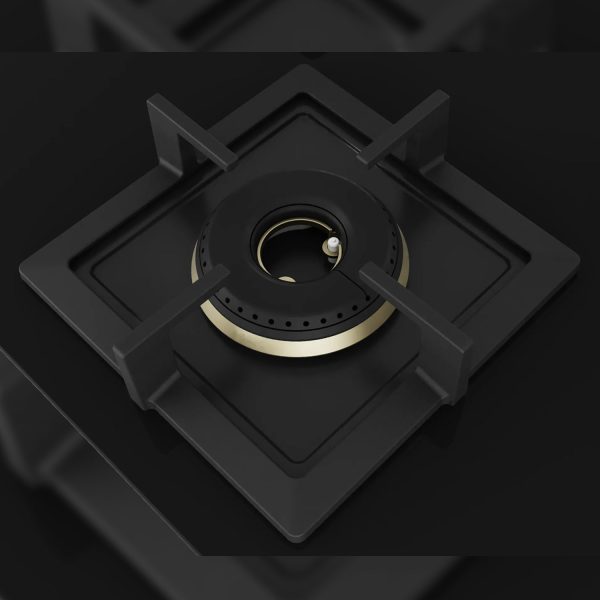 Bosch Series 6 Built in Gas Hob Black Tempered glass, 3 Burner Auto Ignition 75 cm Full Brass 3D Ring Burners with Matt Black Heat Shields-Cast Iron pan supports, Black, PND7B6G20I