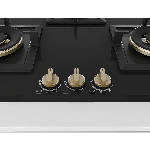 Bosch Series 6 Built in Gas Hob Black Tempered glass, 3 Burner Auto Ignition 75 cm Full Brass 3D Ring Burners with Matt Black Heat Shields-Cast Iron pan supports, Black, PND7B6G20I