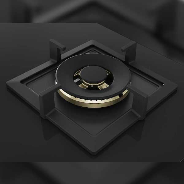 Bosch Series 6 Built in Gas Hob Black Tempered glass, 3 Burner Auto Ignition 75 cm Full Brass 3D Ring Burners with Matt Black Heat Shields-Cast Iron pan supports, Black, PND7B6G20I