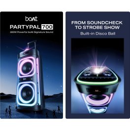 boAt Bluetooth Speaker with 300W Sound, RGB Lights, 6 Hours Playback, Karaoke & TWS, Black, PartyPal 700