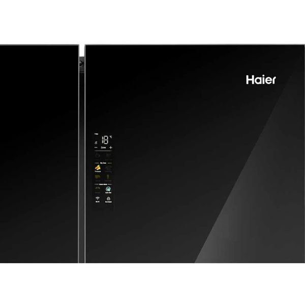 Haier 630L Lumiere French 4 Door Side by Side Frost Free Refrigerator, Convertible Magic Zone, Wi-Fi, Inverter, Colourful Display Panel, Motion Sensor, My zone, Sun Lit Interior, Black Glass, HRB-700KGU1