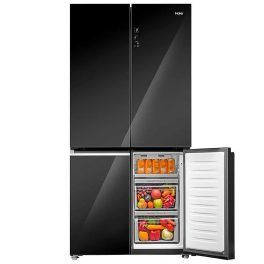 Haier 630L Lumiere French 4 Door Side by Side Frost Free Refrigerator, Convertible Magic Zone, Wi-Fi, Inverter, Colourful Display Panel, Motion Sensor, My zone, Sun Lit Interior, Black Glass, HRB-700KGU1