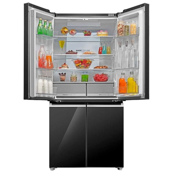 Haier 630L Lumiere French 4 Door Side by Side Frost Free Refrigerator, Convertible Magic Zone, Wi-Fi, Inverter, Colourful Display Panel, Motion Sensor, My zone, Sun Lit Interior, Black Glass, HRB-700KGU1