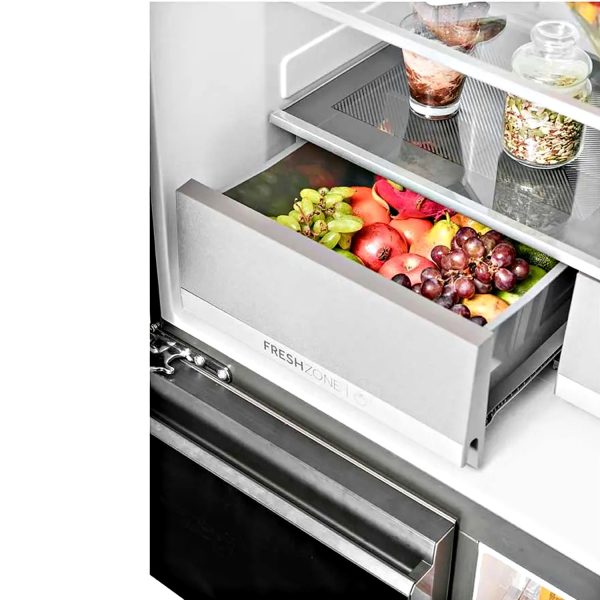 Haier 630L Lumiere French 4 Door Side by Side Frost Free Refrigerator, Convertible Magic Zone, Wi-Fi, Inverter, Colourful Display Panel, Motion Sensor, My zone, Sun Lit Interior, Black Glass, HRB-700KGU1