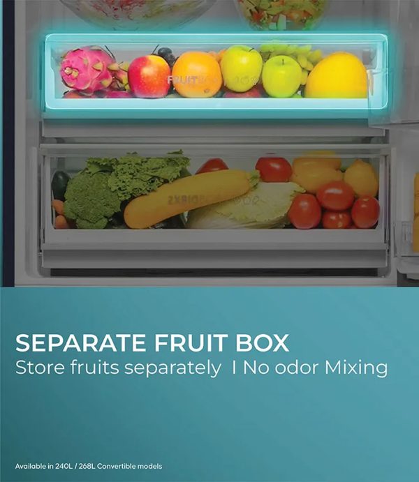 Haier 268L 2 Star Frost Free Top Mount Double Door Refrigerator, 5 In 1 Convertible Modes, 200% Faster Ice Making in 49 Minutes, Nickel Steel, HRF-3182IBNS-P