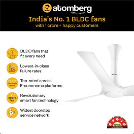 Atomberg Smart 1200mm BLDC Ceiling Fan with IoT & Remote, 5-star rated, Best-in-class Air Delivery, Silent Operation, ABS Blades, Energy Efficient, Pearl White, Aris Gladius