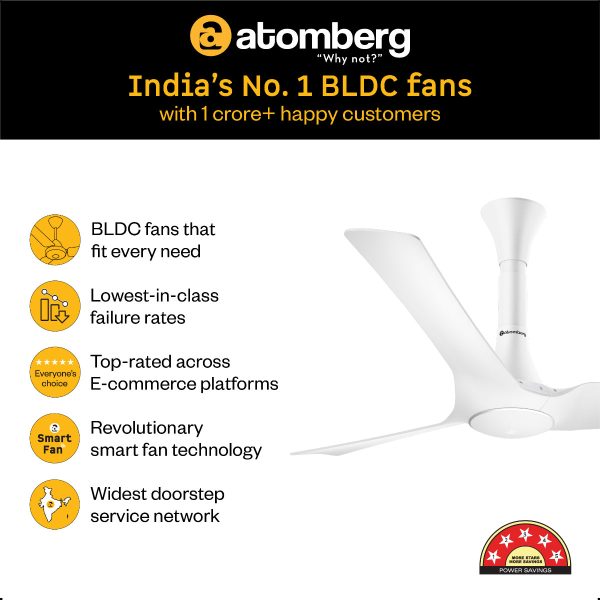 Atomberg Smart 1200mm BLDC Ceiling Fan with IoT & Remote, 5-star rated, Best-in-class Air Delivery, Silent Operation, ABS Blades, Energy Efficient, Pearl White, Aris Gladius