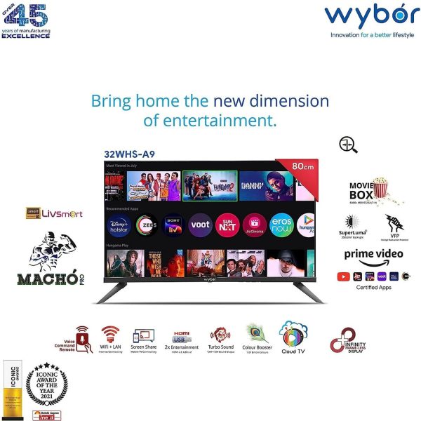 Wybor-Google Series, 80cm (32 Inch) HD Ready, Smart Google TV, Android with Google TV, Black, 32WHS-C9-G1