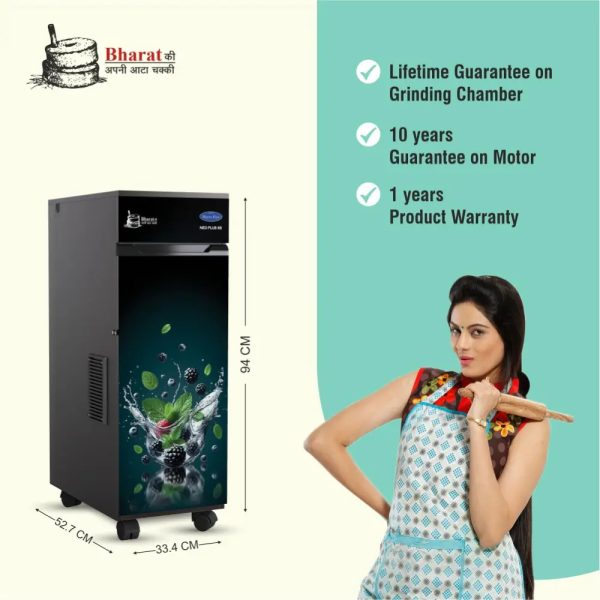 Lucky Mycrofine Aata Chakki 6.5 Kg Fully Automatic Domestic Flour Mill, Mint Berries, Neo Plus SS
