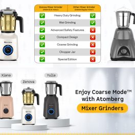 Atomberg Mixer Grinder, Unique Coarse Mode for Silbatta-like Texture, Intelligent BLDC Motor, Safety Features, 4 Jars including Chopper, Hands-Free Operation (Heritage Brass-Pearl White) Zenova