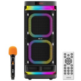 AKAI Wireless Party Speaker, 240W RMS, 10'' x 2 Woofer, Karaoke, Guitar Input, RGB LED Lights, Digital Display, TWS Function, Black, PM-2400Max
