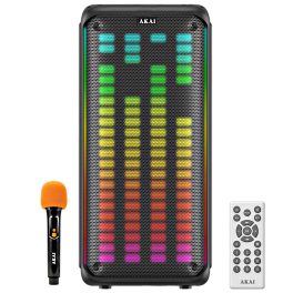 AKAI Party Speaker, 100W RMS With Remote, 8'' x 2 Woofer, Karaoke, Wired Mic Socket, RGB LED Lights, Digital Display, TWS Function, PM-1000 Ultra