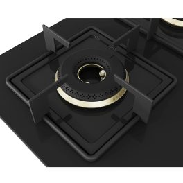 Bosch Series 4 Built in Gas Hob Tempered Glass 3 Burner Auto Ignition 60 cm True Brass 2D Ring Burners with Glossy Black Heat Shields & Enameld pan supports, Black, PNC6B6F10I
