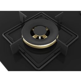 Bosch Series 4 Built in Gas Hob Tempered Glass 3 Burner Auto Ignition 60 cm True Brass 2D Ring Burners with Glossy Black Heat Shields & Enameld pan supports, Black, PNC6B6F10I