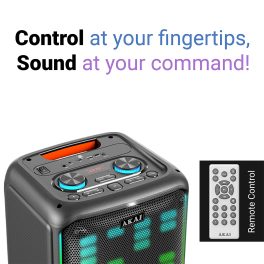 AKAI Party Speaker, 100W RMS With Remote, 8'' x 2 Woofer, Karaoke, Wired Mic Socket, RGB LED Lights, Digital Display, TWS Function, PM-1000 Ultra