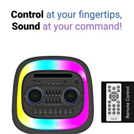 AKAI Wireless Party Speaker, 240W RMS, 10'' x 2 Woofer, Karaoke, Guitar Input, RGB LED Lights, Digital Display, TWS Function, Black, PM-2400Max