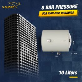 V-Guard 10 Litre Storage Water Heater with 3 Star Rating, Adjustable knob for temperature setting and 8 Bar Pressure, 2 Year product warranty, White, ECH Sleek