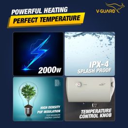 V-Guard 10 Litre Storage Water Heater with 3 Star Rating, Adjustable knob for temperature setting and 8 Bar Pressure, 2 Year product warranty, White, ECH Sleek
