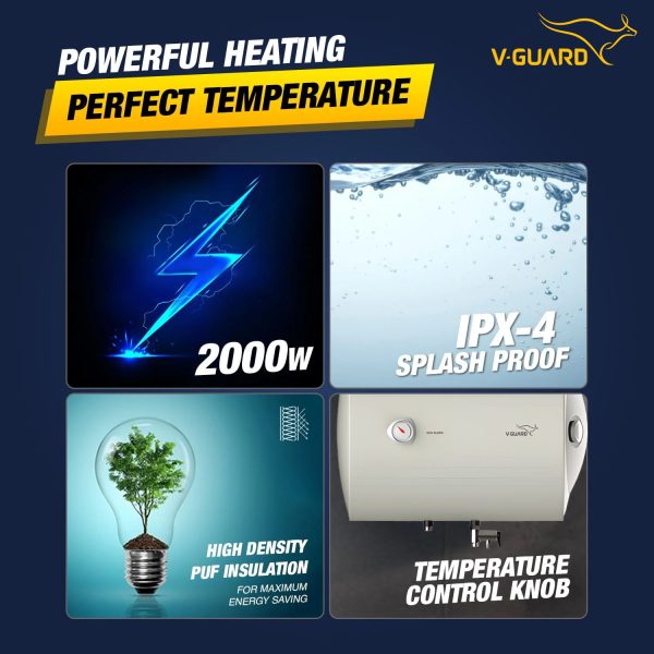 V-Guard 10 Litre Storage Water Heater with 3 Star Rating, Adjustable knob for temperature setting and 8 Bar Pressure, 2 Year product warranty, White, ECH Sleek