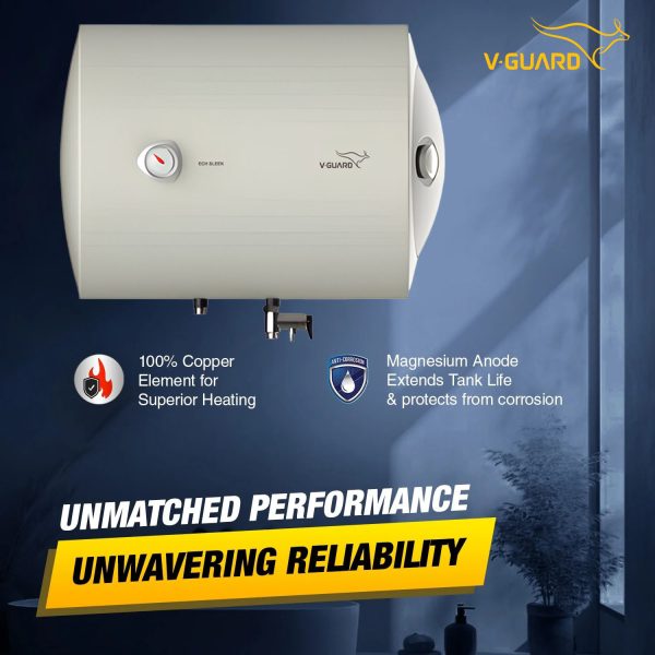 V-Guard 10 Litre Storage Water Heater with 3 Star Rating, Adjustable knob for temperature setting and 8 Bar Pressure, 2 Year product warranty, White, ECH Sleek