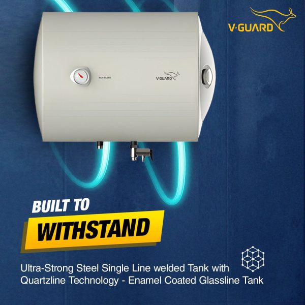 V-Guard 10 Litre Storage Water Heater with 3 Star Rating, Adjustable knob for temperature setting and 8 Bar Pressure, 2 Year product warranty, White, ECH Sleek
