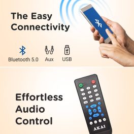 AKAI Bluetooth Twin Tower Speaker with Wired Mic, 60W RMS, 5.25'' Woofer, Remote Control, Karaoke, LED Display, FM, Black, TWS-600Max 