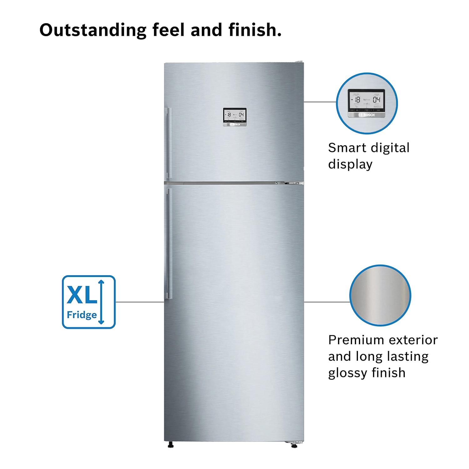 Bosch 4 Star 641 Litre 6 Series No-Frost Double Door Refrigerator, Vita Fresh, 14 hour Storage Period of Power Failure, Brushed steel, KDN86AID0I Bosch 4 Star 641 Litre 6 Series No-Frost Double Door Refrigerator, Vita Fresh, 14 hour Storage Period of Power Failure, Brushed steel, KDN86AID0I