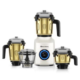 Atomberg Mixer Grinder, Unique Coarse Mode for Silbatta-like Texture, Intelligent BLDC Motor, Safety Features, 4 Jars including Chopper, Hands-Free Operation (Heritage Brass-Pearl White) Zenova
