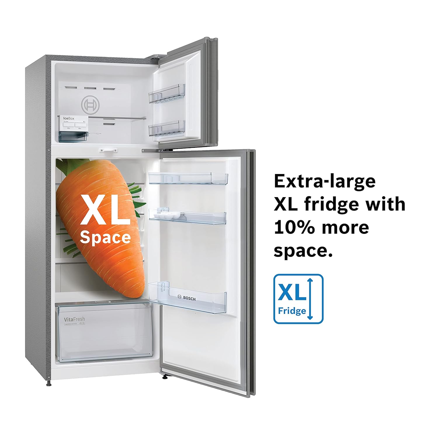 Bosch 4 Star 641 Litre 6 Series No-Frost Double Door Refrigerator, Vita Fresh, 14 hour Storage Period of Power Failure, Brushed steel, KDN86AID0I Bosch 4 Star 641 Litre 6 Series No-Frost Double Door Refrigerator, Vita Fresh, 14 hour Storage Period of Power Failure, Brushed steel, KDN86AID0I