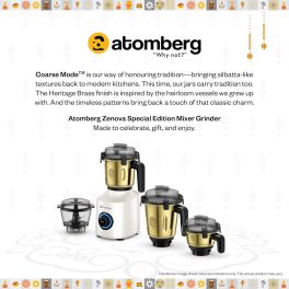 Atomberg Mixer Grinder, Unique Coarse Mode for Silbatta-like Texture, Intelligent BLDC Motor, Safety Features, 4 Jars including Chopper, Hands-Free Operation (Heritage Brass-Pearl White) Zenova