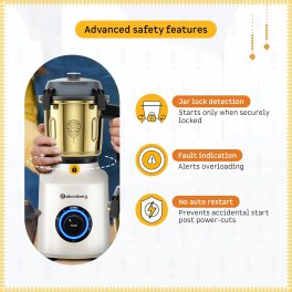 Atomberg Mixer Grinder, Unique Coarse Mode for Silbatta-like Texture, Intelligent BLDC Motor, Safety Features, 4 Jars including Chopper, Hands-Free Operation (Heritage Brass-Pearl White) Zenova