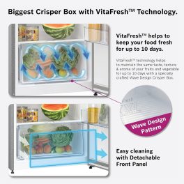 Bosch 4 Star 641 Litre 6 Series No-Frost Double Door Refrigerator, Vita Fresh, 14 hour Storage Period of Power Failure, Brushed steel, KDN86AID0I