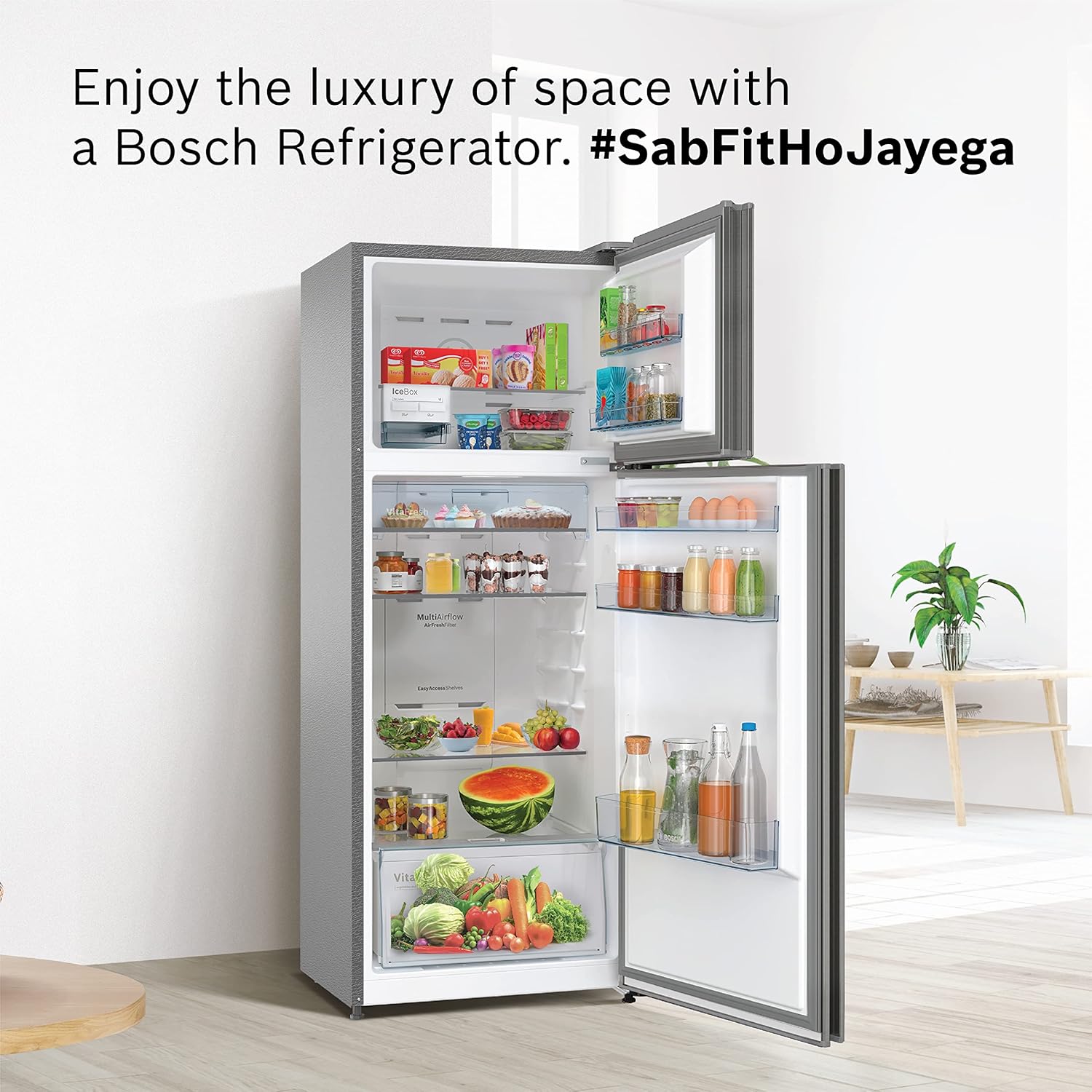 Bosch 4 Star 641 Litre 6 Series No-Frost Double Door Refrigerator, Vita Fresh, 14 hour Storage Period of Power Failure, Brushed steel, KDN86AID0I Bosch 4 Star 641 Litre 6 Series No-Frost Double Door Refrigerator, Vita Fresh, 14 hour Storage Period of Power Failure, Brushed steel, KDN86AID0I