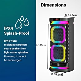 AKAI Wireless Party Speaker, 240W RMS, 10'' x 2 Woofer, Karaoke, Guitar Input, RGB LED Lights, Digital Display, TWS Function, Black, PM-2400Max