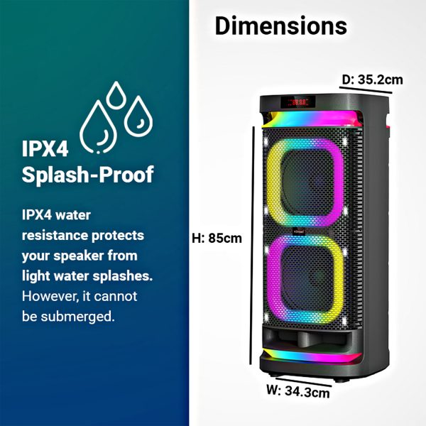 AKAI Wireless Party Speaker, 240W RMS, 10'' x 2 Woofer, Karaoke, Guitar Input, RGB LED Lights, Digital Display, TWS Function, Black, PM-2400Max