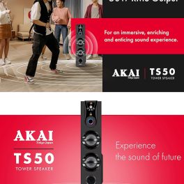 AKAI Bluetooth Twin Tower Speaker with Wired Mic, 60W RMS, 5.25'' Woofer, Remote Control, Karaoke, LED Display, FM, Black, TWS-600Max 
