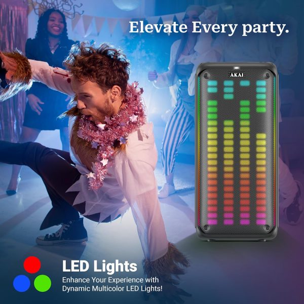 AKAI Party Speaker, 100W RMS With Remote, 8'' x 2 Woofer, Karaoke, Wired Mic Socket, RGB LED Lights, Digital Display, TWS Function, PM-1000 Ultra