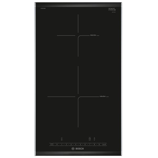 Bosch Series 6 Domino induction hob 30cm, 2 Ring Zone Induction Cooktop with Touch Select, Surface Mount With Frame, Timer with Switch off Function and Power Boost Mode, Black, PIB375FB5I