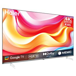 Haier 4K Ultra HD K85 Series 189cm(75) Smart Google TV, with Dolby Vision Atmos and Hands Free Voice Control, Google Assistant & MEMC, Silver, H75K85FUX