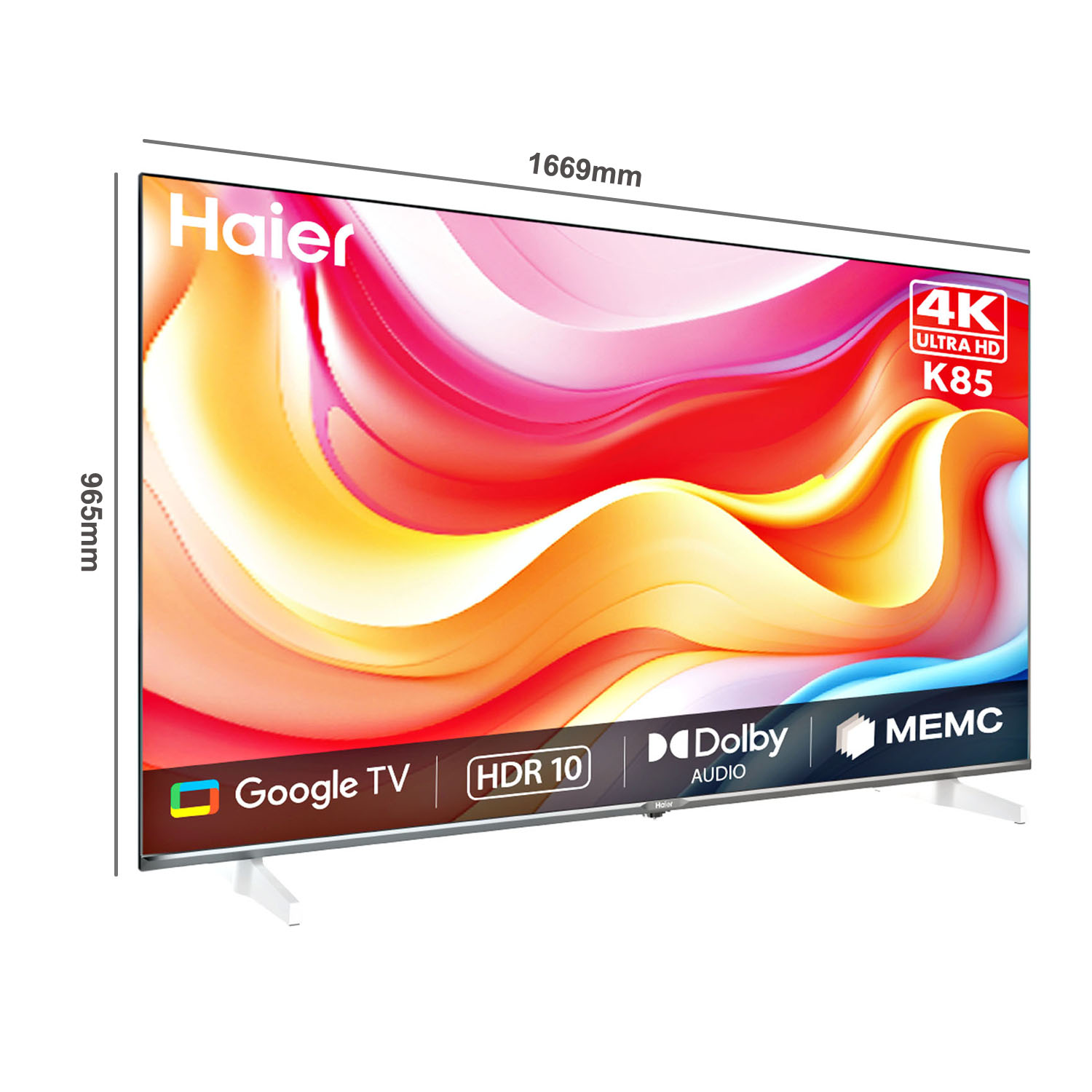 Haier 4K Ultra HD K85 Series 189cm(75) Smart Google TV, with Dolby Vision Atmos and Hands Free Voice Control, Google Assistant & MEMC, Silver, H75K85FUX Haier 4K Ultra HD K85 Series 189cm(75) Smart Google TV, with Dolby Vision Atmos and Hands Free Voice Control, Google Assistant & MEMC, Silver, H75K85FUX