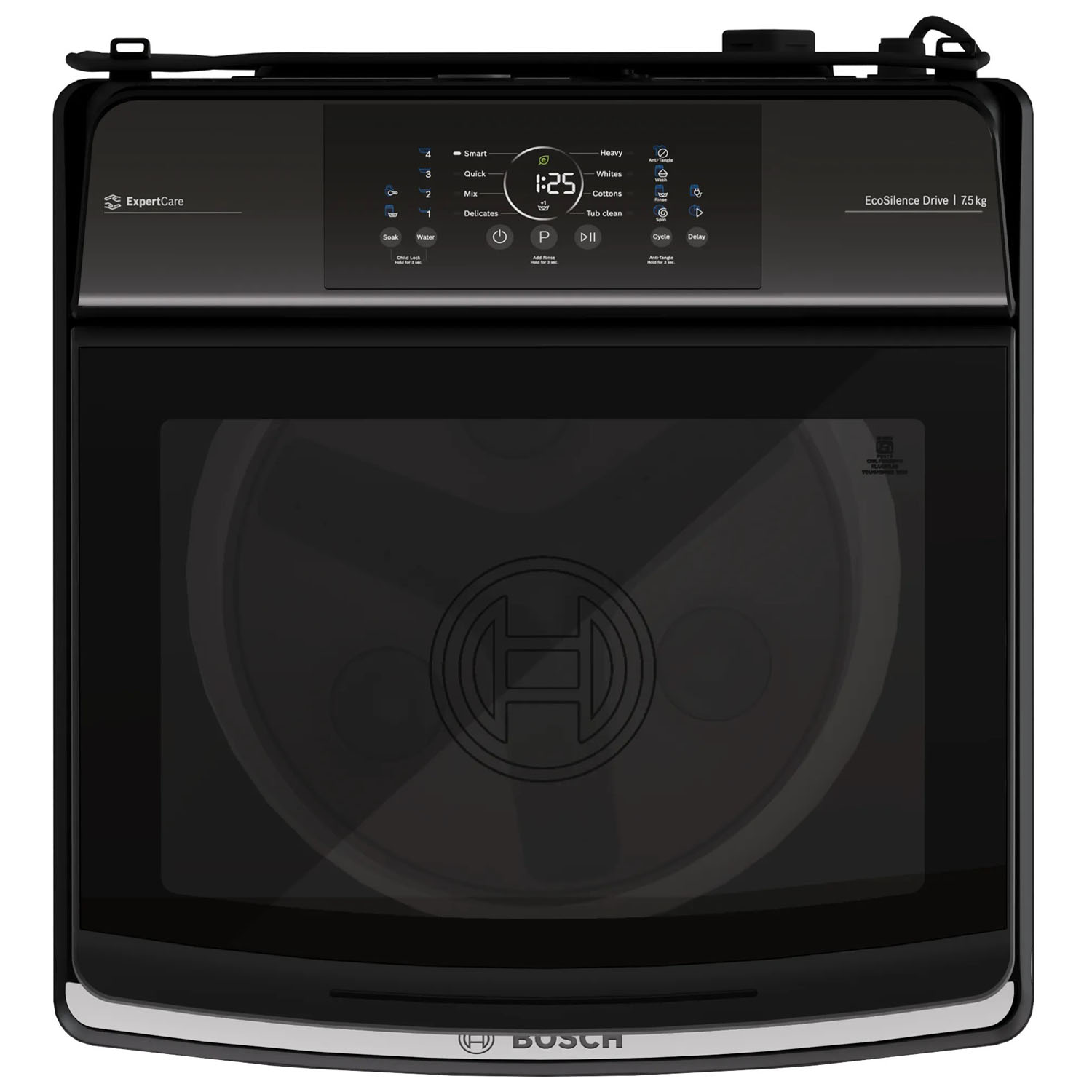 BOSCH Series 2, Expert Care Wash System 7.5 kg 5 Star Fully Automatic Top Load Washing Machine with Reload Function, Graphite Silver, WOE750S0IN BOSCH Series 2, Expert Care Wash System 7.5 kg 5 Star Fully Automatic Top Load Washing Machine with Reload Function, Graphite Silver, WOE750S0IN