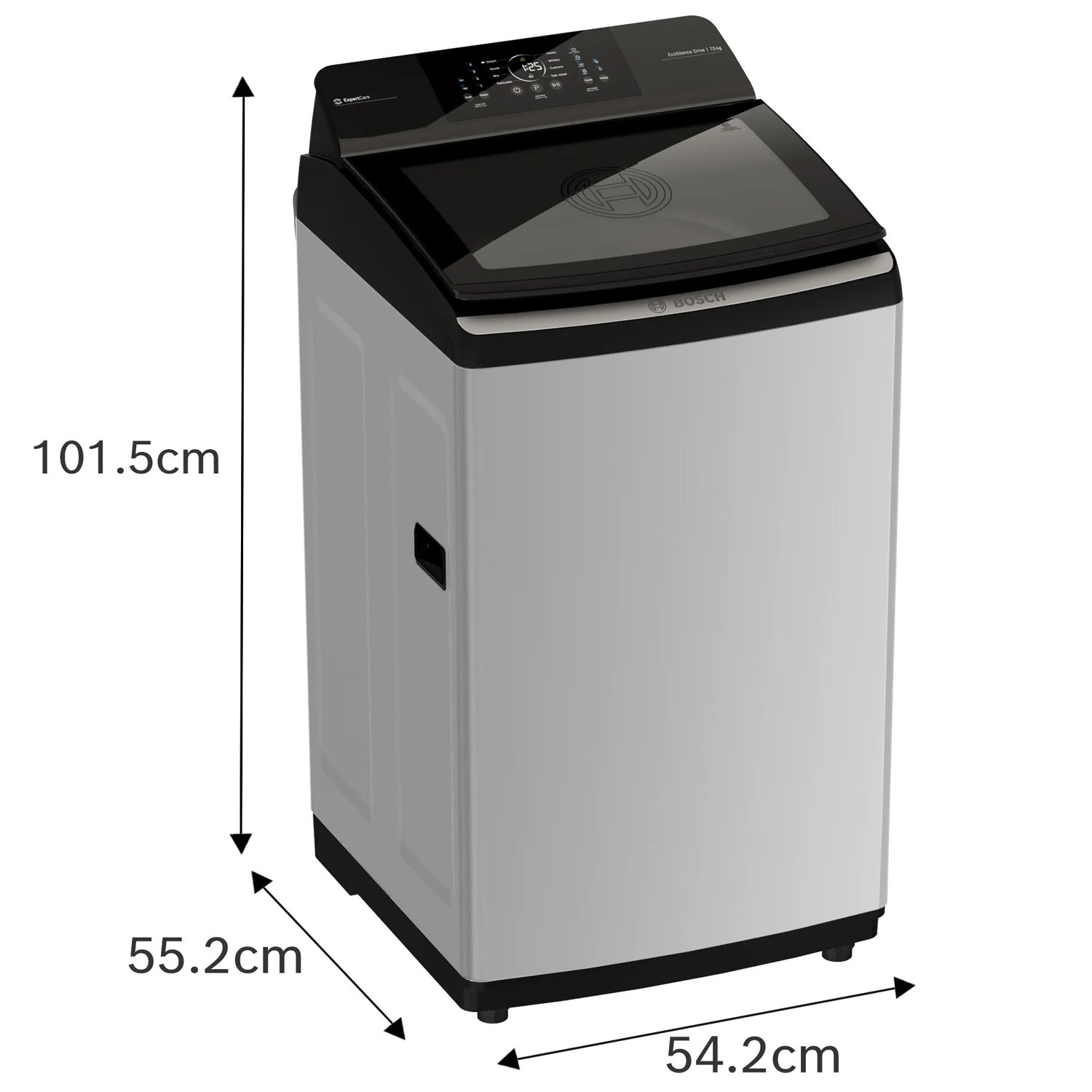 BOSCH Series 2, Expert Care Wash System 7.5 kg 5 Star Fully Automatic Top Load Washing Machine with Reload Function, Graphite Silver, WOE750S0IN BOSCH Series 2, Expert Care Wash System 7.5 kg 5 Star Fully Automatic Top Load Washing Machine with Reload Function, Graphite Silver, WOE750S0IN