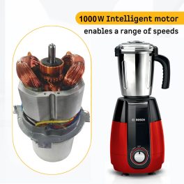 Bosch TrueMixx Pro 1000 W mixer grinder, Robust motor and specialized blunt pounding blade technology, unique lid-locks, Red-Black, MGM8842RIN