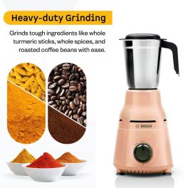 Bosch TrueMixx 750 W 3 Jar, Stainless steel blades for high performance wet, dry and chutney grinding Mixer Grinder, Peach, MG4413C4PI