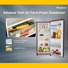 Whirlpool 180 Litre 1 Star Single Door Refrigerator, Toughened Glass Shelve, Wine, 200 GENIUS CLS Plus-ZG