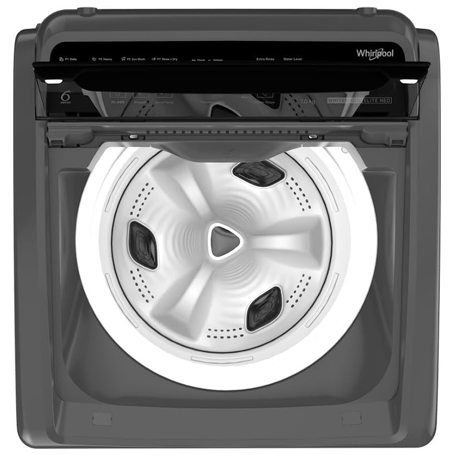 Whirlpool 7kg 5 Star Fully Automatic Top-Load Washing Machine, 8 Wash Program With 6th Sense Technology, Zero Pressure Fill, Grey, Whitemagic Elite Whirlpool 7kg 5 Star Fully Automatic Top-Load Washing Machine, 8 Wash Program With 6th Sense Technology, Zero Pressure Fill, Grey, Whitemagic Elite