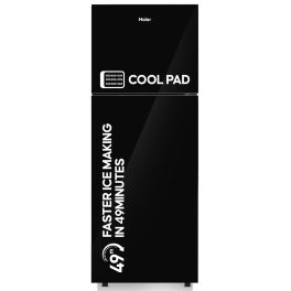 Haier 240L 2 Star Frost Free Top Mount Double Door Refrigerator, Cool Pad, 200% Faster Ice Making in 49 Minute, Black Glass, HRF-2902EKG-P