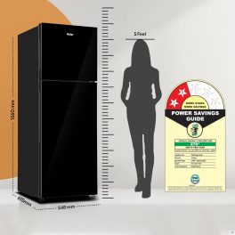 Haier 240L 2 Star Frost Free Top Mount Double Door Refrigerator, Cool Pad, 200% Faster Ice Making in 49 Minute, Black Glass, HRF-2902EKG-P